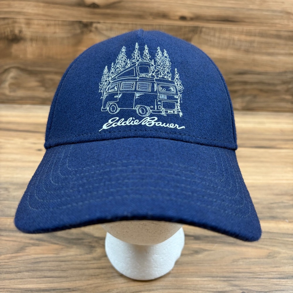 Eddie Bauer Camper Van Mens Wool Blend Adjustable Hat Navy Blue Hiking Cap
